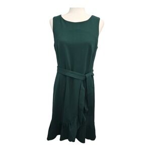Calvin Klein Sleeveless Midi Sheath Dress 10 Green Ruffle Holiday Office Career